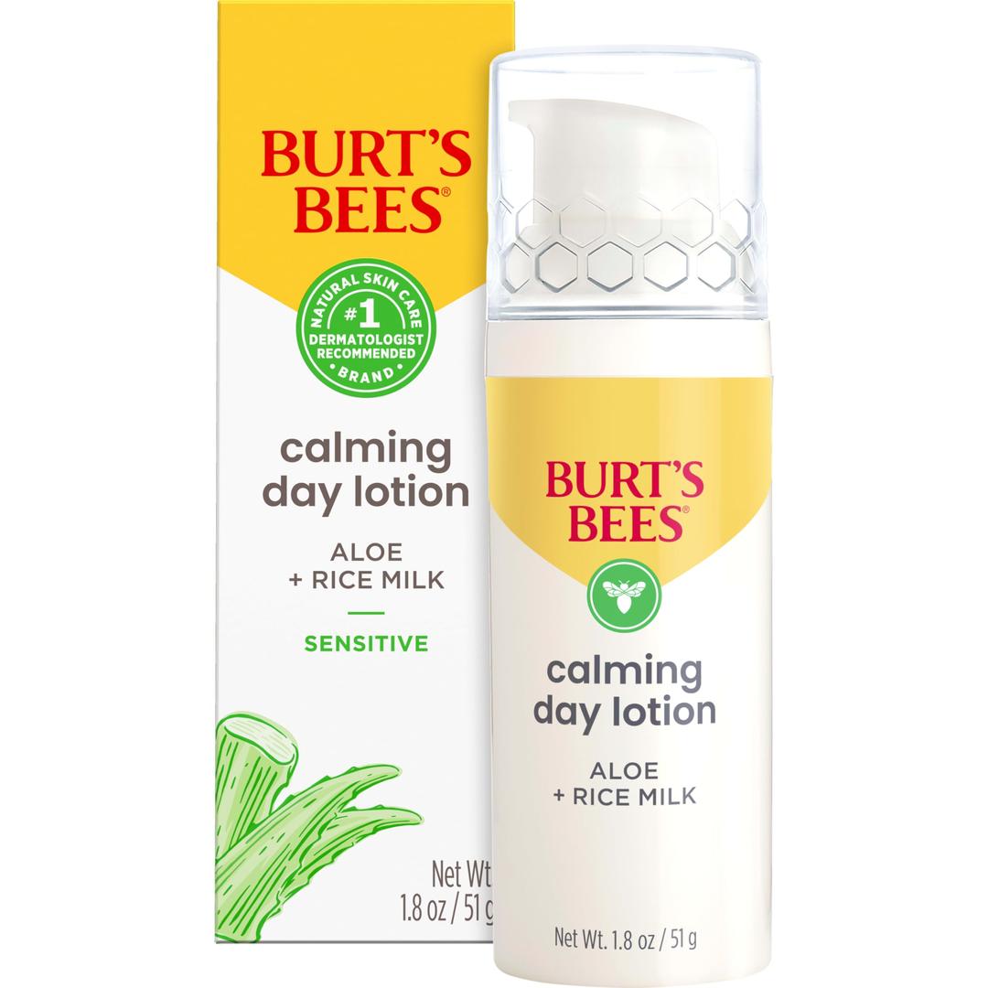 Burt's BeesStocking Stuffers, Calming Day Face Lotion With Aloe and Rice Milk, Soothing Face Lotion for Sensitive Skin, 98.9 Percent Natural Origin Skin Care Christmas Gifts, 1.8 oz. Bottle