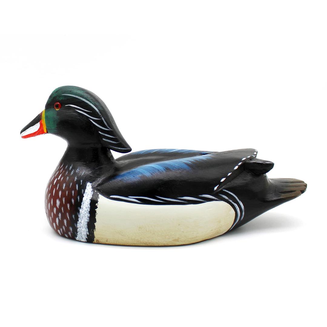 CVHOMEDECO. Primitives Hand Engraving and Painted Wood Wild Duck Farmhouse Figurine Mallard Decorative Accent, 10-1/2 Inch