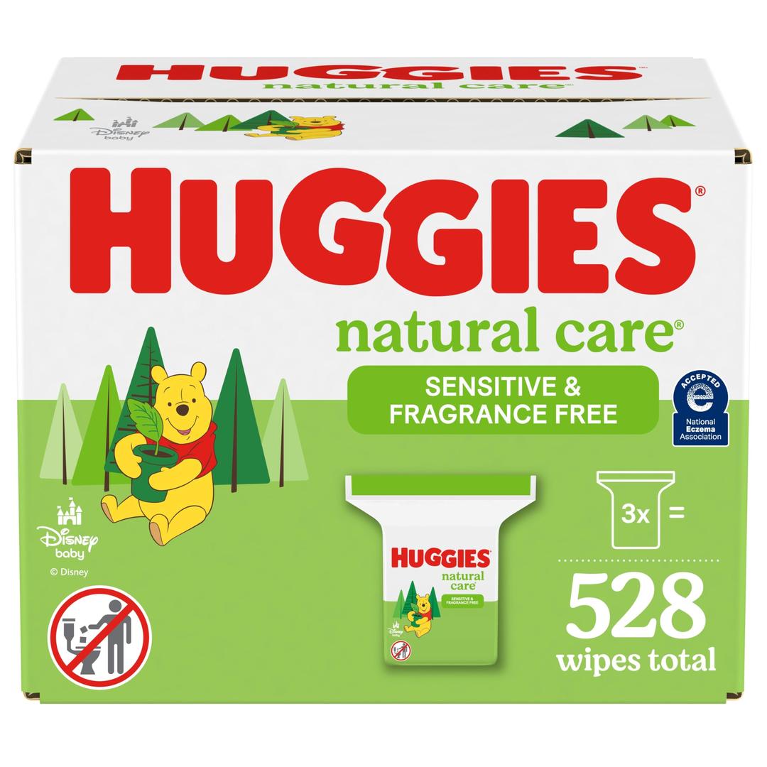 HUGGIESNatural Care Sensitive Baby Wipes, Unscented, Hypoallergenic, 99% Purified Water, 3 Refill Packs (528 Wipes Total)