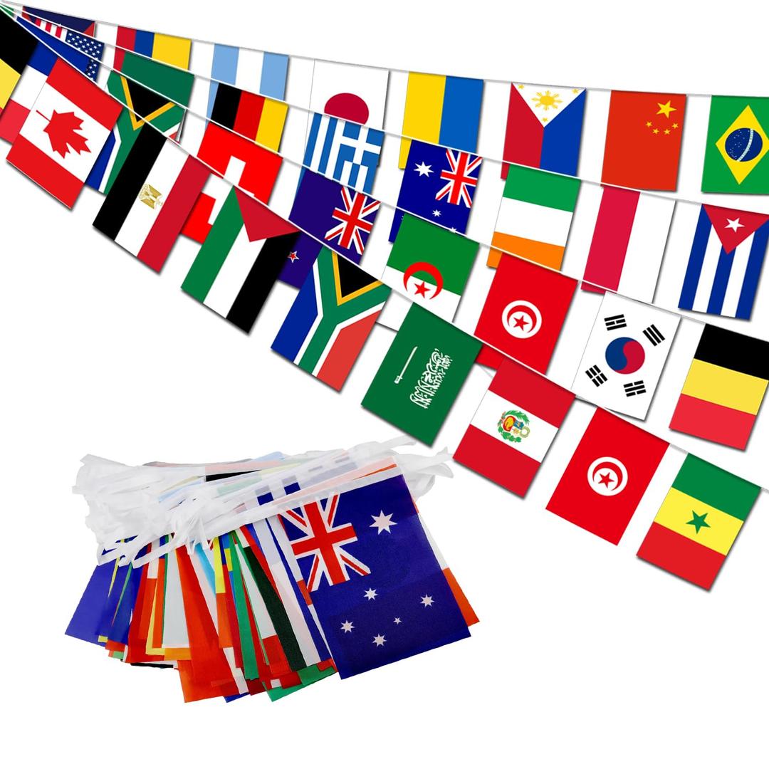 Premium Quality 95Ft 100 Countries String Flag - Vibrant International Bunting Banners Perfect for Party Decorations, Bars, Sports Clubs, School Festivals, Celebrations