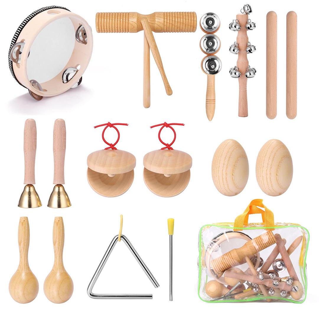 OUNA Percussion Instruments,13pcs Different Children Hand Percussion Instruments Kit Portable Kids Music Enlightenment Musical Instruments Set