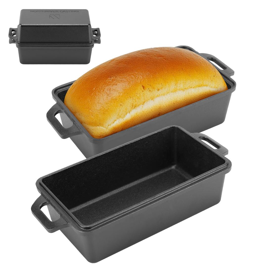 2 in 1 Cast Iron Bread Pan with Lid, Loaf Pans 2-Piece Set for Baking Homemade Meatloaf, 9×5 Inch