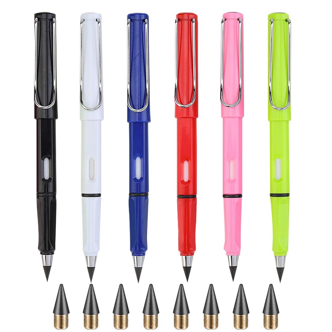 6 Sets Everlasting Pencil, Infinity Pencil/Lapiz infinito, NO-Sharpening Pencils for Writing Students Forever Pencil for Home Office School (6 Pencils + 6 Erasers + 8 Replaceable Nibs)