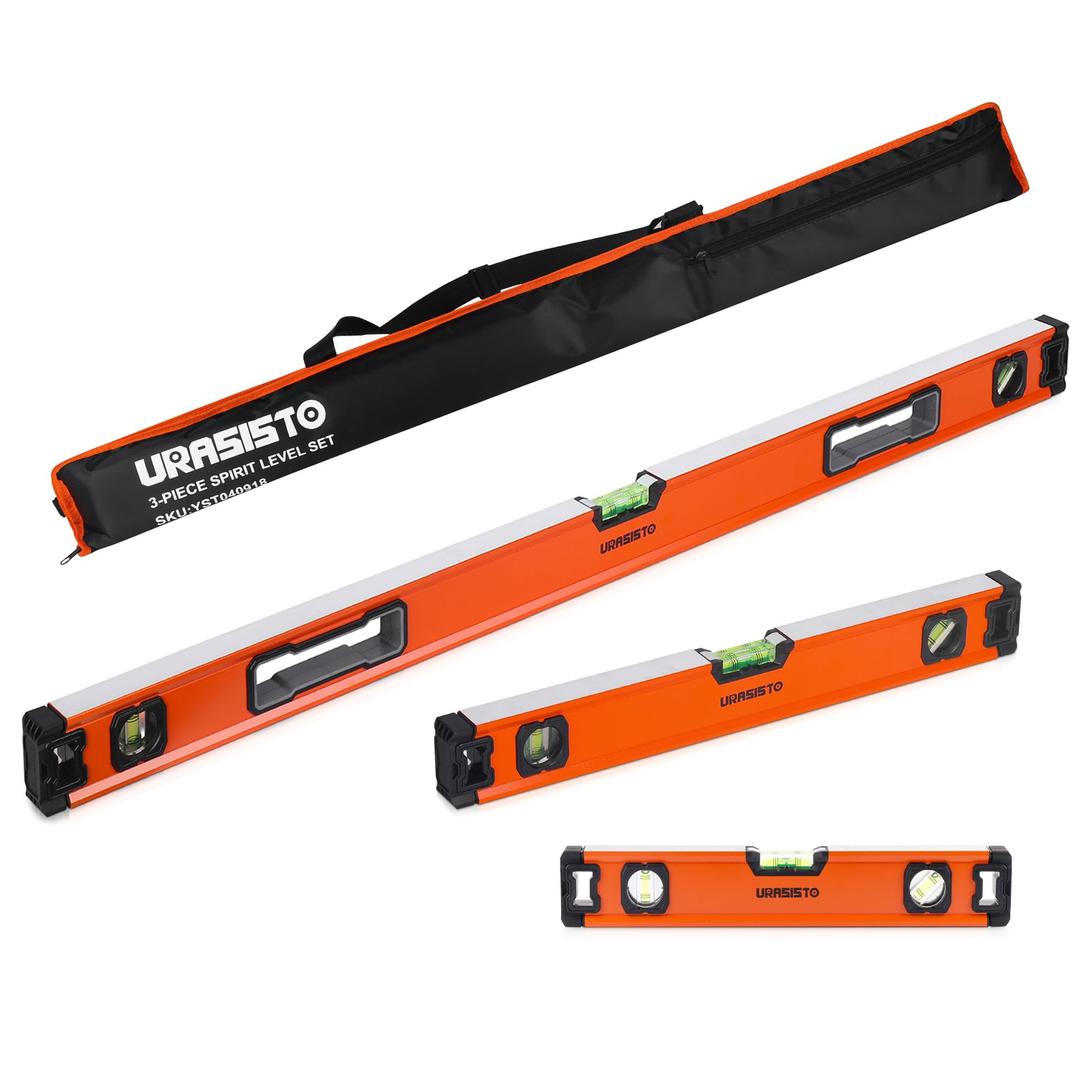 3-Piece Spirit Level Set, 12", 20", 40" Level Set with Magnetic Torpedo Level, 45°/90°/180°Bubbles Measuring, Aluminium Alloy Levels with Carrying Bag