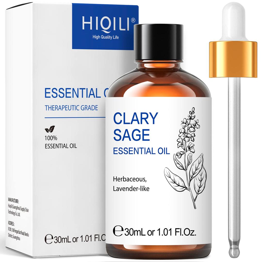 HIQILI 1 Fl Oz Clary Sage Oil Essential Oil, 100% Pure Undiluted for Diffuser, Aromatherapy - 30ml