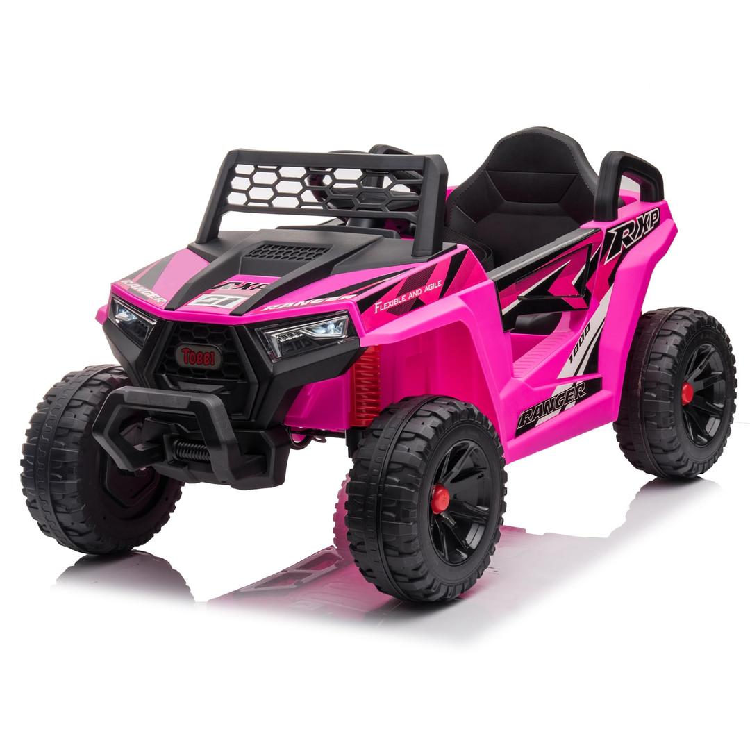 TOBBI 12V Kids Ride on Car, Electric Off-Road UTV Truck with Diverse Functions, Double Open Doors, Safety Belt, Horn, Music, and Lights for Kids Aged 3-5 Years (Rose Red)