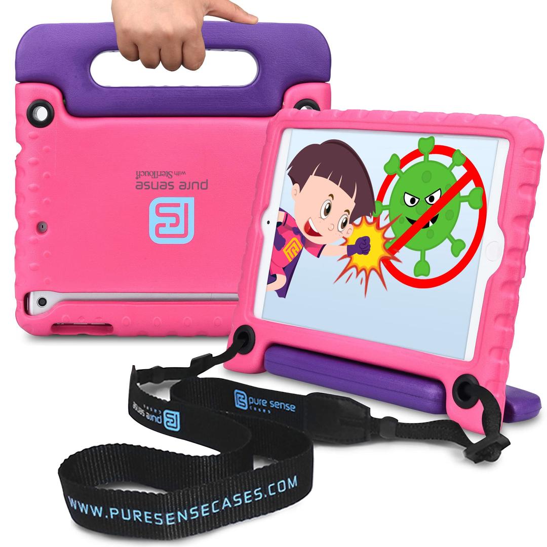 Pure Sense Buddy [Anti-Microbial Kids Case] for Apple iPad Mini 3, iPad Mini 2, iPad Mini 1 | Full Kit: Case, Strap, Screen Protector, Spray