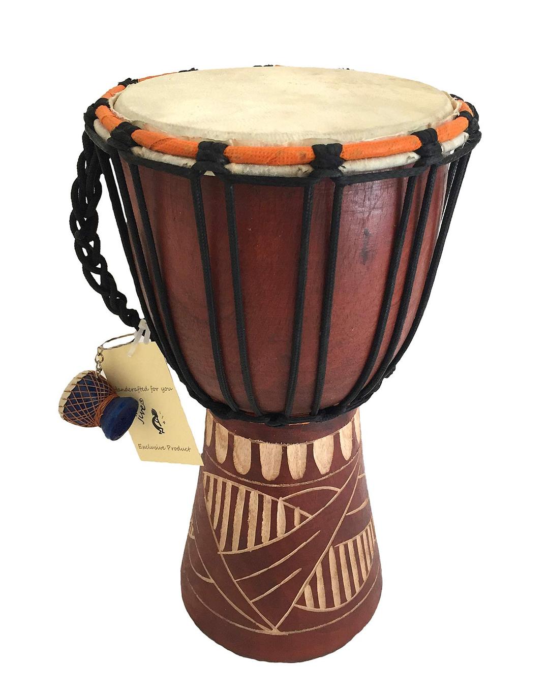 JIVE BRAND Djembe Drum Bongo Congo African Wood Drum Professional Quality With Heavy Base/Includes Drum Key Chain (12" High Carved)