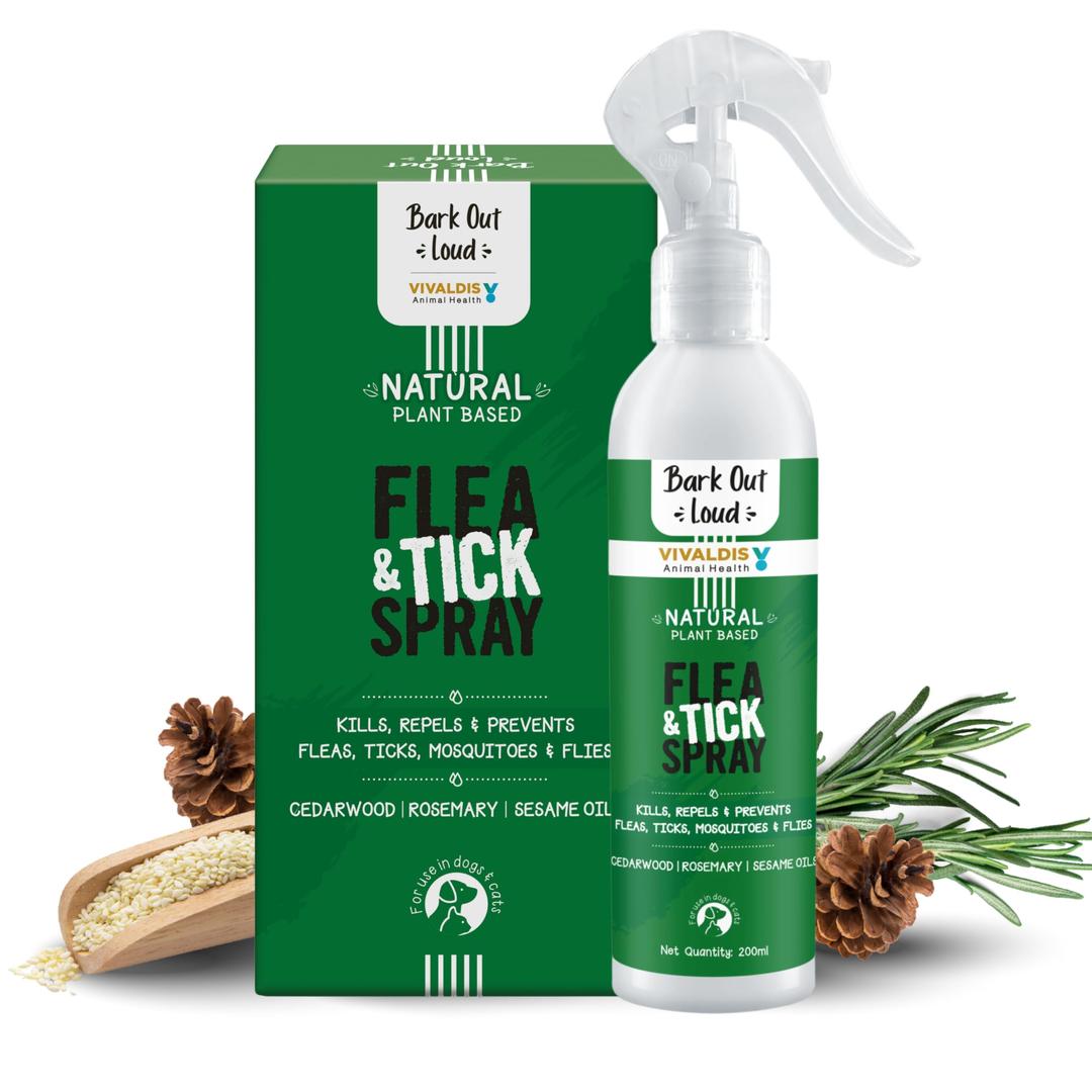 Bark Out Loud by Vivaldis - Natural Tick & Flea Spray for Dogs and Cats, Gentle on Skin, ensures Healthy Coat in Dogs & Cats 200ml