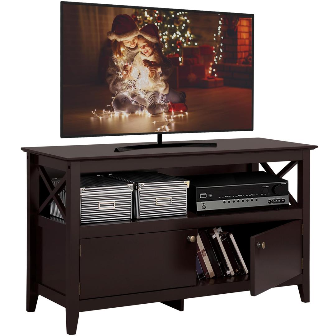 Yaheetech Wooden TV Stand for TVs Up to 48 inch, Media Entertainment Center Table, TV Cabinet Table with Storage Open Shelf & 2 Doors for Living Room, Espresso