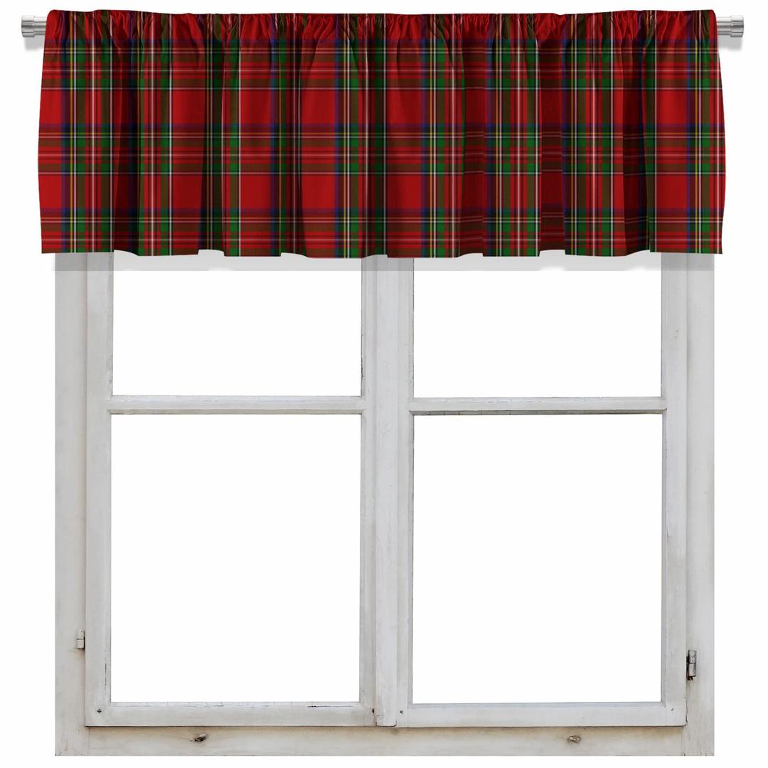 Blackout Tartan Plaid Red and Green Rod Pocket Short Window Curtain Valance for Kitchen Bedroom Decor, 52" x 18", Red and Green, 1 Panel