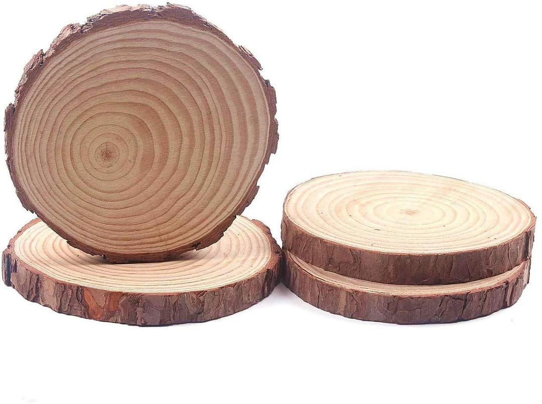 Natural Wood Slices, Round Pinewood Slabs, 6 to 7 inch, Rustic Tree Bark Slice, Weathered Log Disc, Outdoor Country Barn Wedding Table Centerpiece(6 Pack)