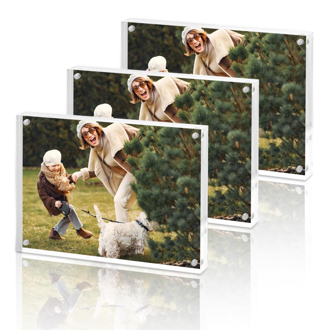 Fixwal Acrylic Picture Frames 5x7, Picture Frames Set of 3, Magnetic Picture Frames, 10mm Clear Glass Frames, Wedding Table Numbers, Frameless Picture Frames, Table Display