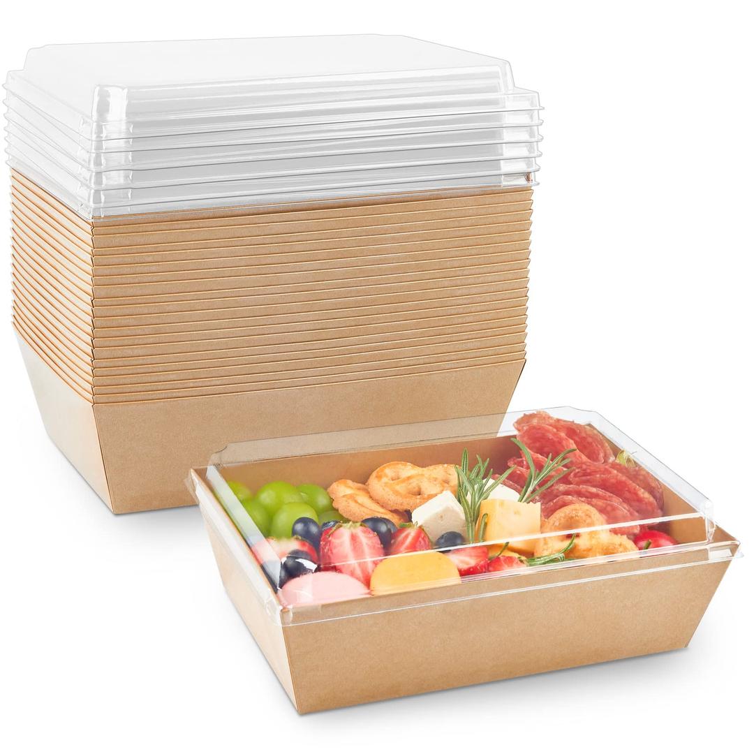 8 x 6 Inch Paper Charcuterie Boxes with Clear Lids, 20 Pack Large Disposable Bakery Boxes, Food Containers for Cake Slice, Cupcakes, Sandwiches, Strawberries, Cookies, Cocoa Bombs (Brown)