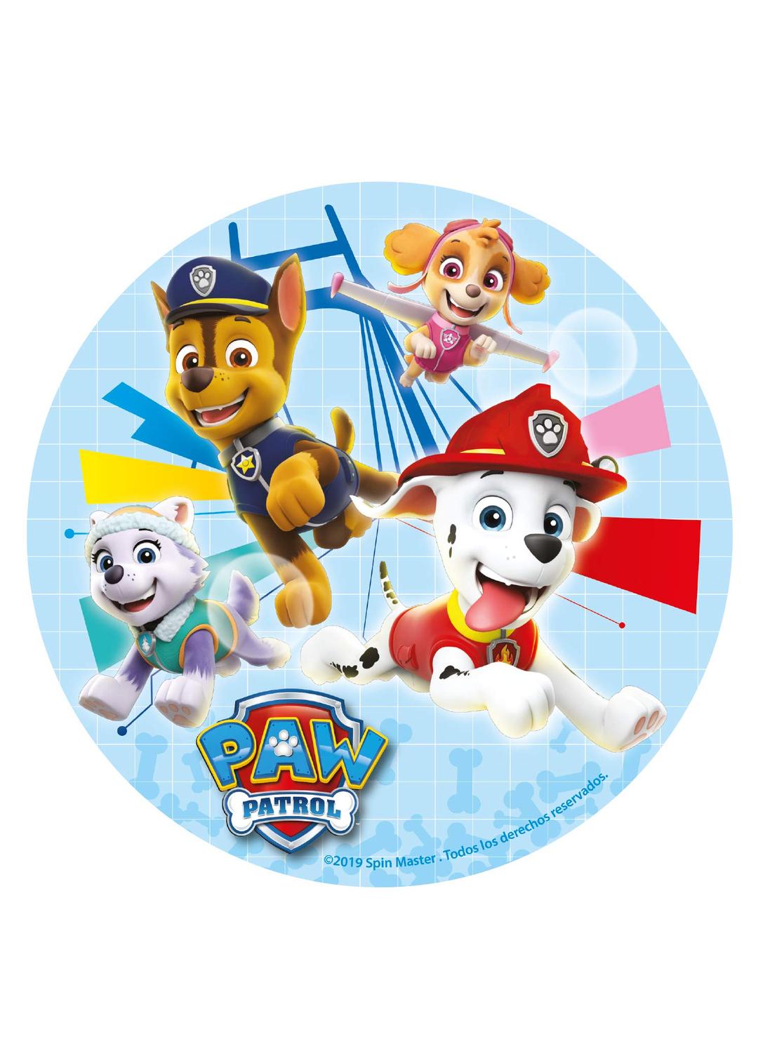 MIGHTY PUPS Paw Patrol Round 16cm 6.25inch Edible Sugar cake topper. Licensed Product. Dekora.