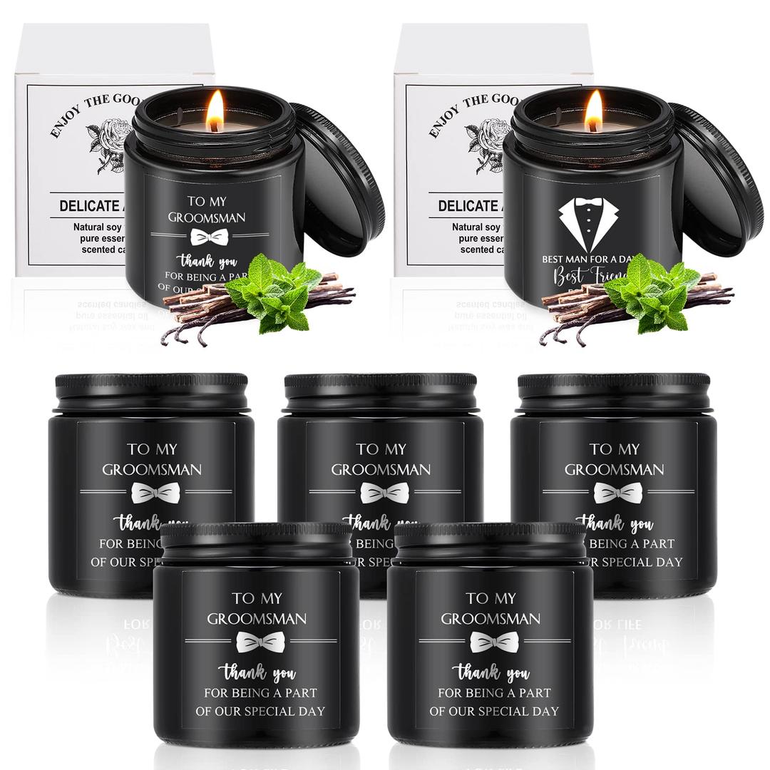 7 Pcs Bridesmaid Gifts Candle Groomsman Gifts Candle for Women Man Best Man Ebony Sandalwood Scented Candles Gifts Bridal Proposal Invited Favor for Bridal Shower Wedding