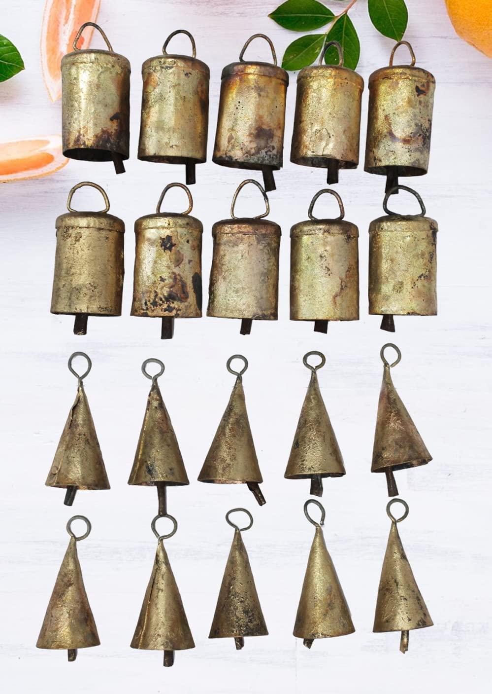 Rustic Iron Tin Metal Vintage Cow Bells Jingle for Wind Chimes and Crafts 2.25" H Antique Brass Covering Bells (Set of 20 Pieces)