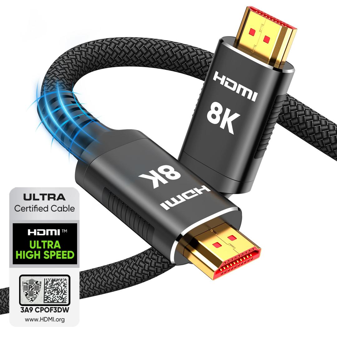 Snowkids 8K Certified HDMI 2.1 Cable 10 ft, 48Gbps Ultra High-Speed HDMI Cables Cord, 10K 8K@60Hz, 4K@120Hz Compatible for TV/Laptop/Monitor/PS5/Xbox/Projector/Entertainment/Sound System & More