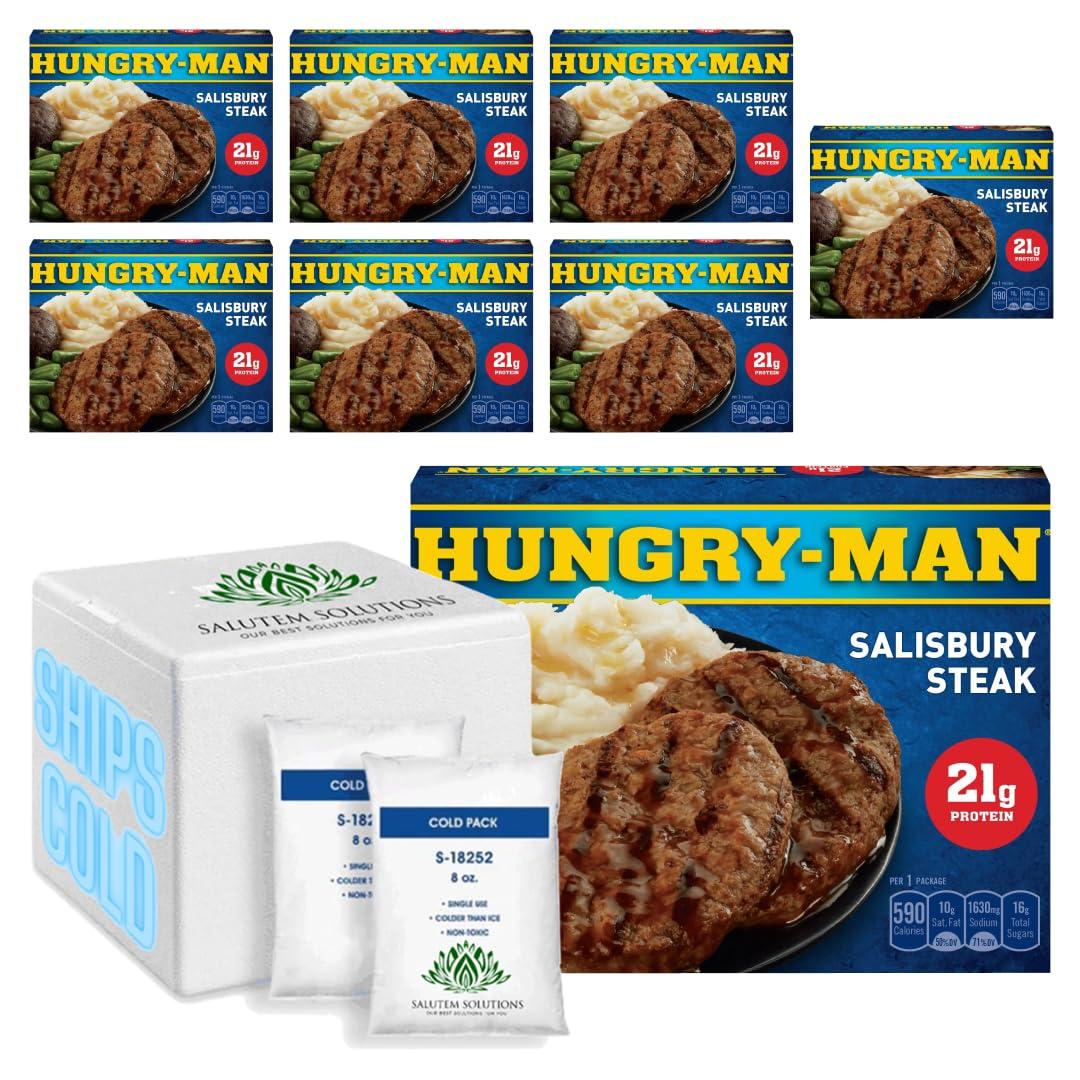 Salutem Vita - Hungry-Man Salisbury Steak Frozen Dinner, 16 oz - Pack of 8