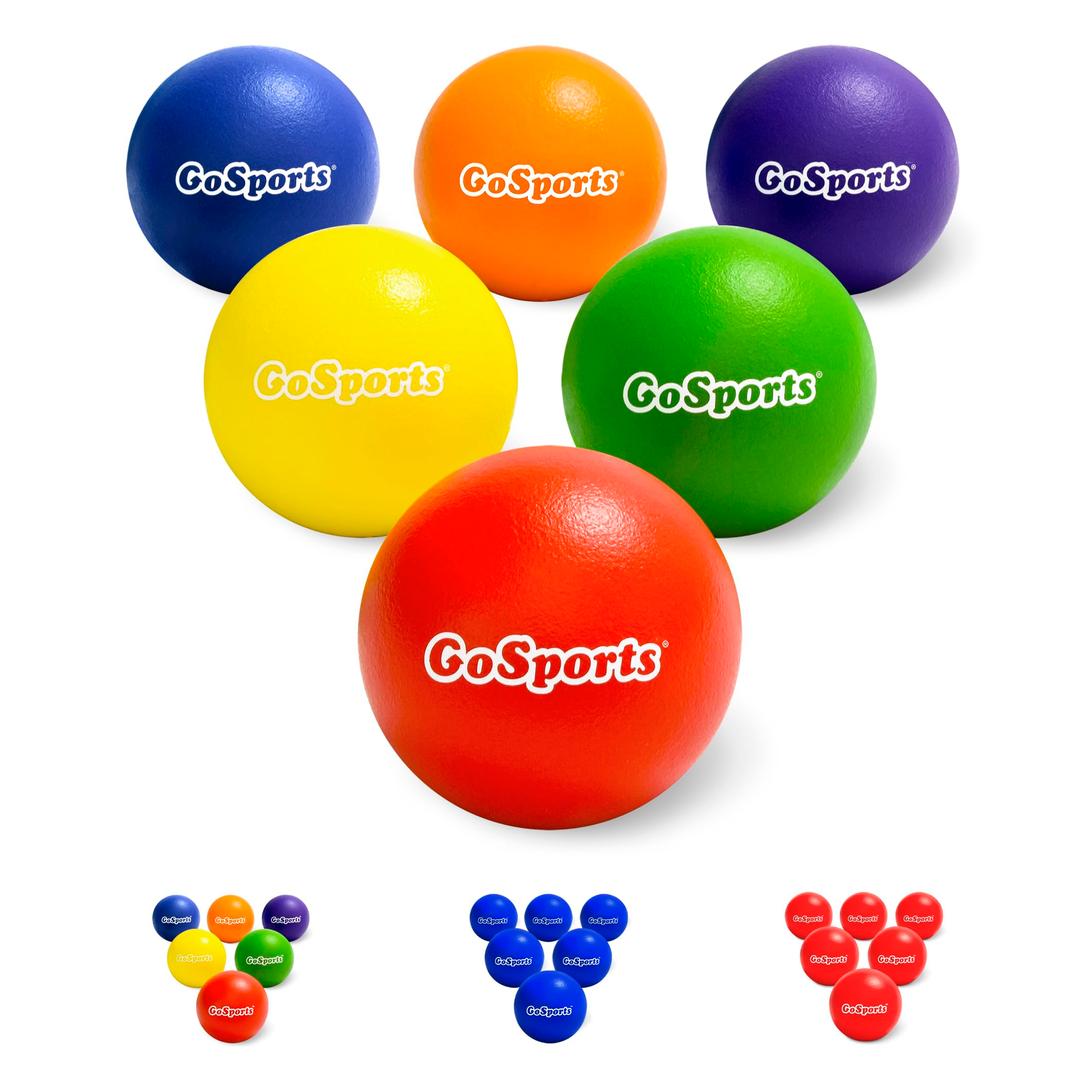 GoSports Soft Skin Foam Playground Dodgeballs - Choose 6 or 7 Inch No Sting Balls for Kids - Set of 6 Includes Mesh Carry Bag