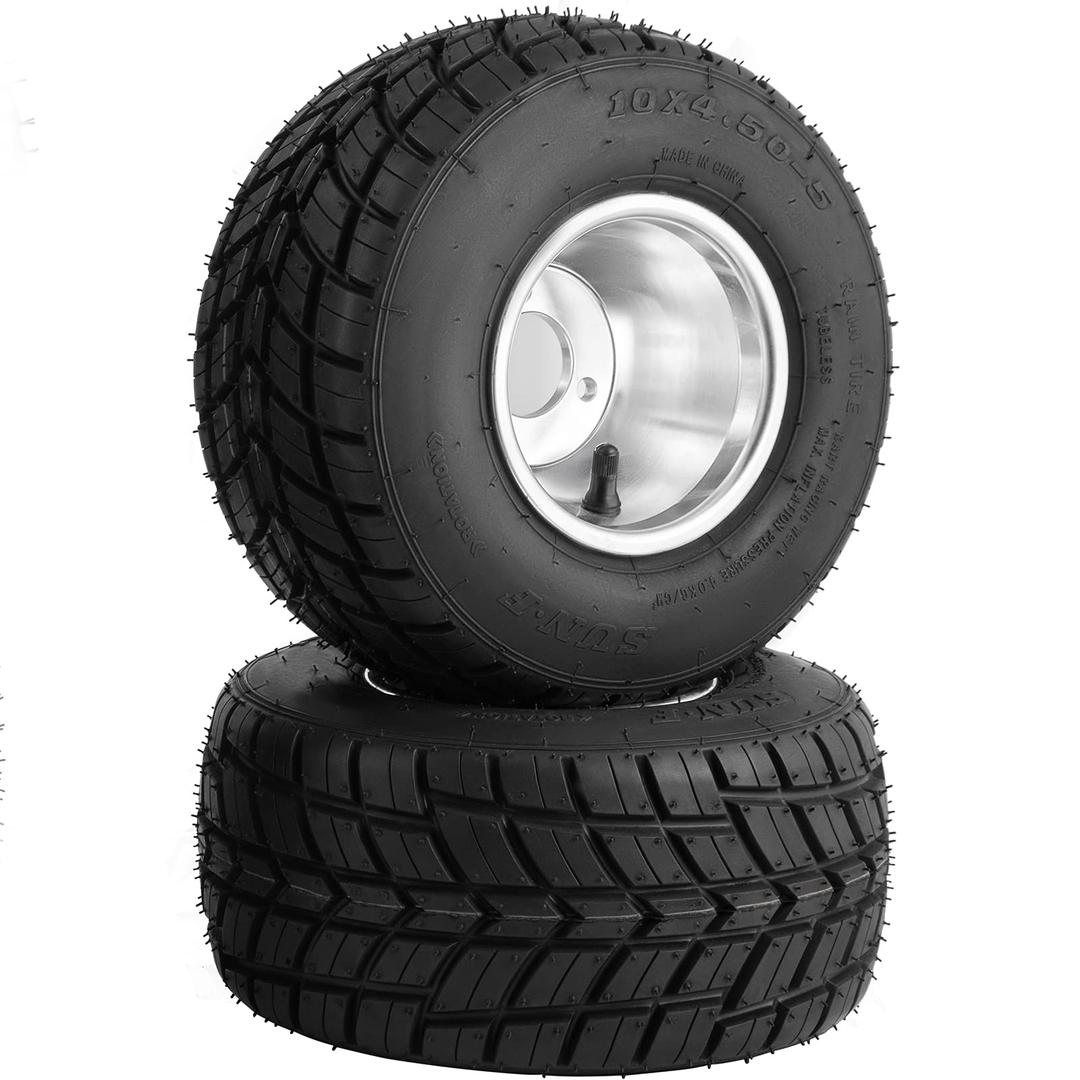 VEVOR Go Kart Tires and Rims, 2pcs Front Tires Rims, Go Cart Wheels and Tires 10"x4.5" Front, HUB- Rim Fit Bolt Pattern 58 mm/2.28 inch with 3 Holes, Drift Trike, Buggy