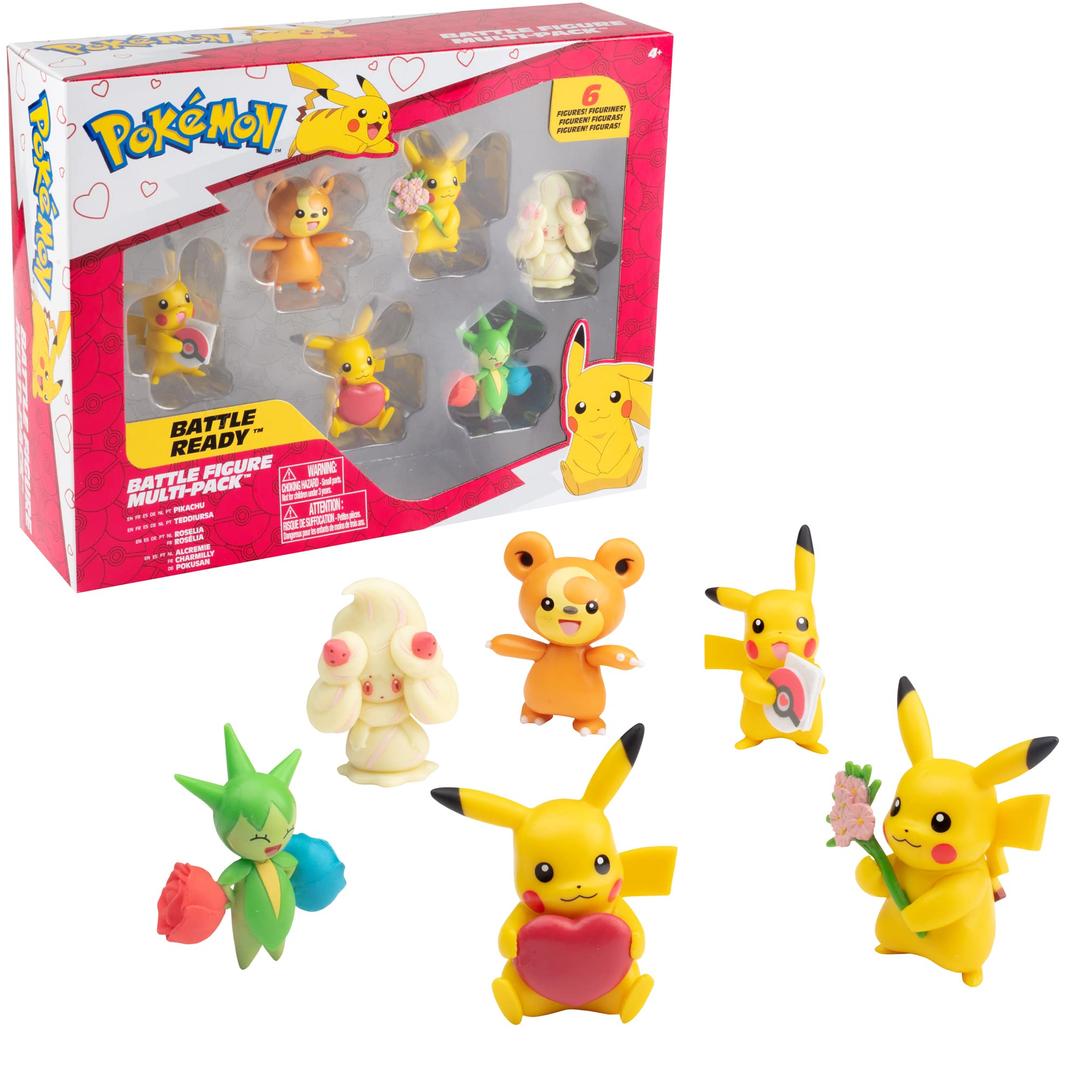 Pokémon Battle Ready! Valentine Figure Toy Set, 6 Pieces - Collectible Edition - Includes 3 Pikachu Styles, Teddiursa, Alcremie & Roselia - Officially Licensed - Gift for Kids, Boys & Girls - Ages 4+