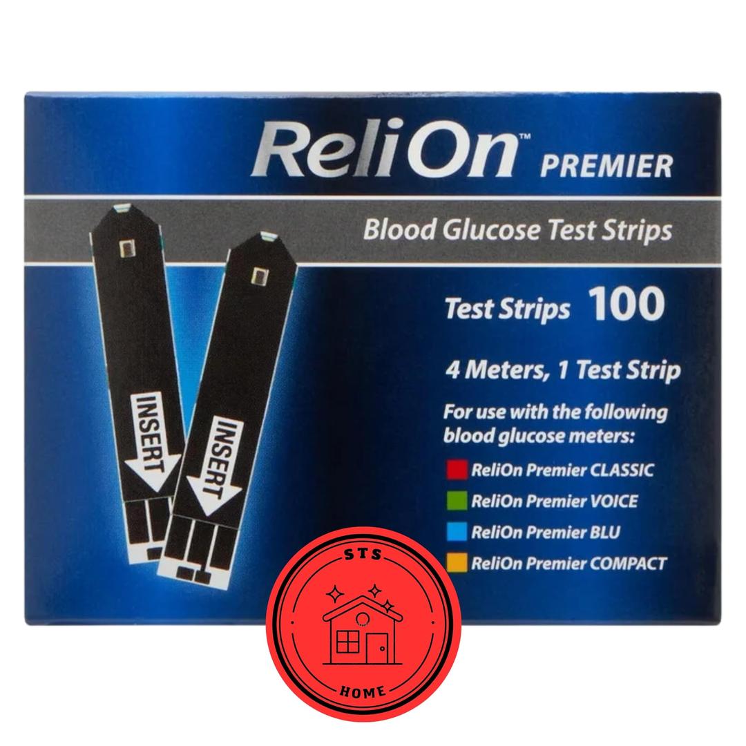 ReliOn Premier Blood Glucose Test Strips | Blood Glucose Test Strips | Test Strips for Diabetes | Blood Sugar Test Strips | Diabetic Test Strips | Reli On Premier Test Strips 100 Count + STS Sticker.