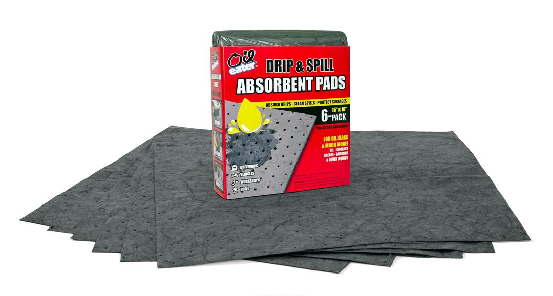 Oil Eater Drip & Spill Universal Pads - Absorbs Liquids | Soaks Oil, Grease, Coolant and Water-Based Fluids - Car, Truck, RV, Motorcycle and Tools - 6 Pack,Grey,15" x 18",AOA-BPL006-GREY