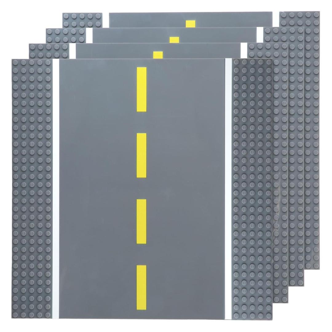 Strictly Briks Compatible with Lego Building Blocks Road Plates 10" x 10", 4 Pack Kids Brick Baseplates for City Road, Street, Race Track, Towns, Compatible with All Major Classic Brands