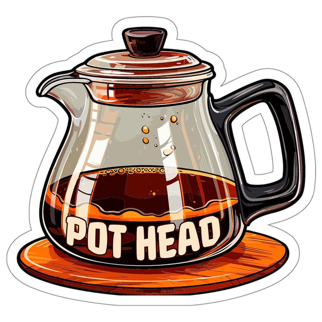 Pot Head Coffee Sticker Weatherproof Souvenir Decal Vinyl Small Waterproof for Water Bottle Mug Passport Book Scrapbook Notebook Laptop Tumbler Skateboard Computer Phone Size 4" Funny Gift