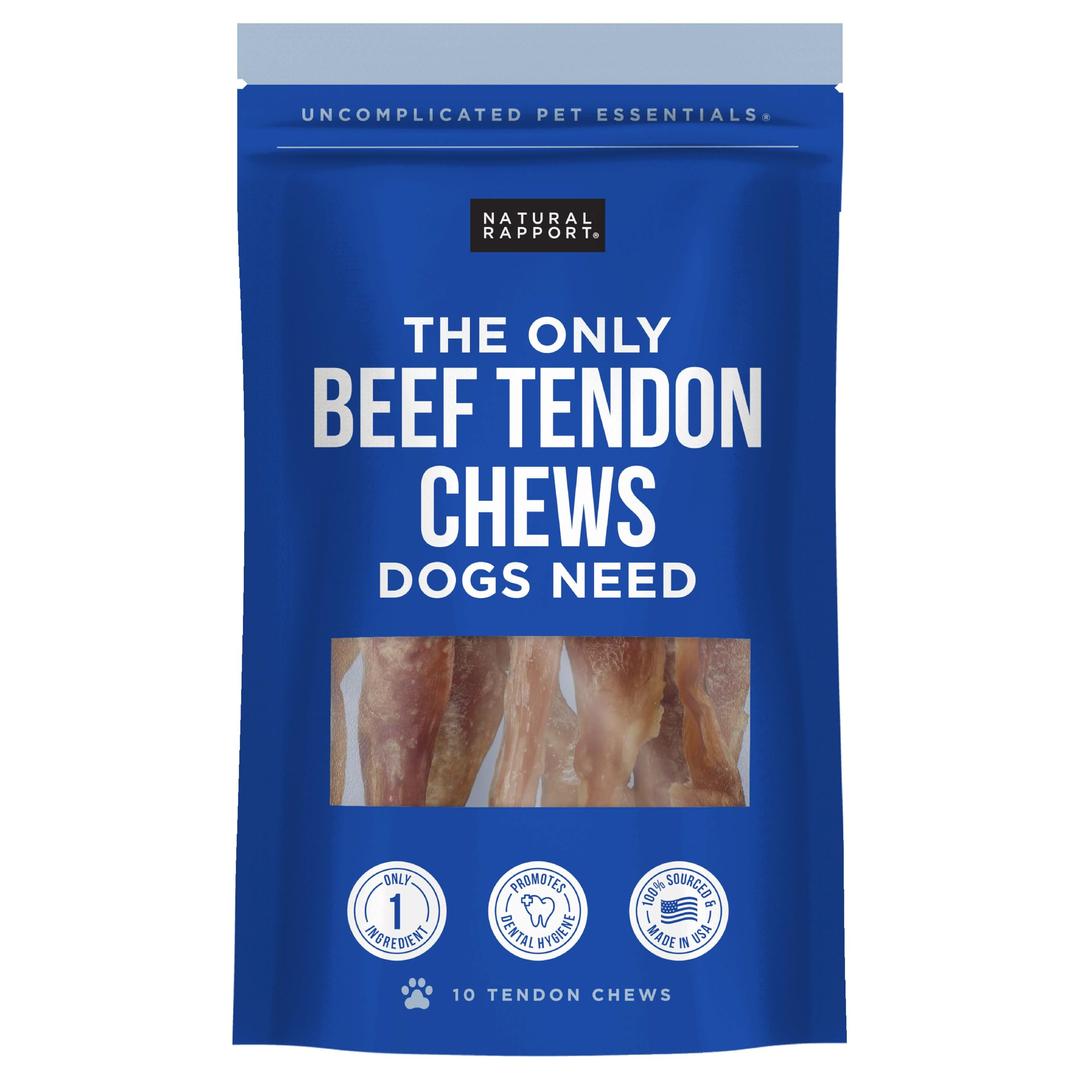 Natural Rapport Beef Tendon Dog Treats - The Only Beef Tendon Chews Dogs Need - All Natural Dog Treats for Small and Large Dogs (10 Chews)