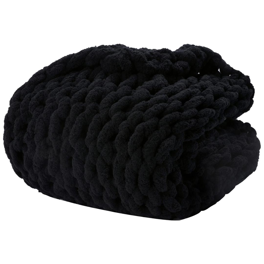 Alzoear Chunky Knit Throw Blanket Chenille Handmade Cozy Warm Blanket for Sofa Bedroom Home Decor (Black,60"x80")