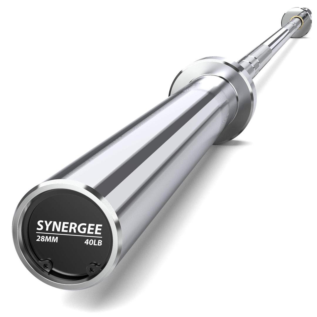 SynergeeEssential 40lb Chrome Olympic Barbell. Great for Weightlifting, Powerlifting and Crossfit