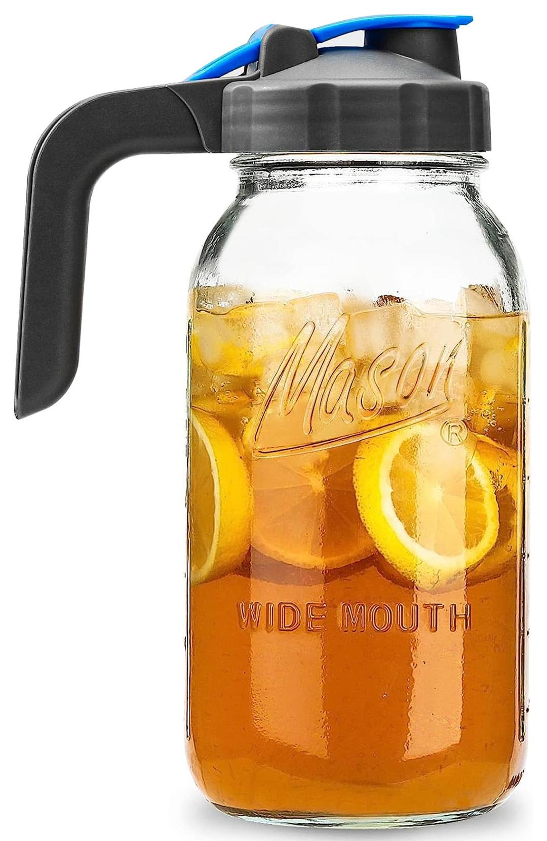 Half Gallon Mason Jar Pitcher Large Wide Mouth 64 oz with Lid - 2 Quart for Iced Tea, Sun Lemonade, Coffee, Airtight, Set of 1