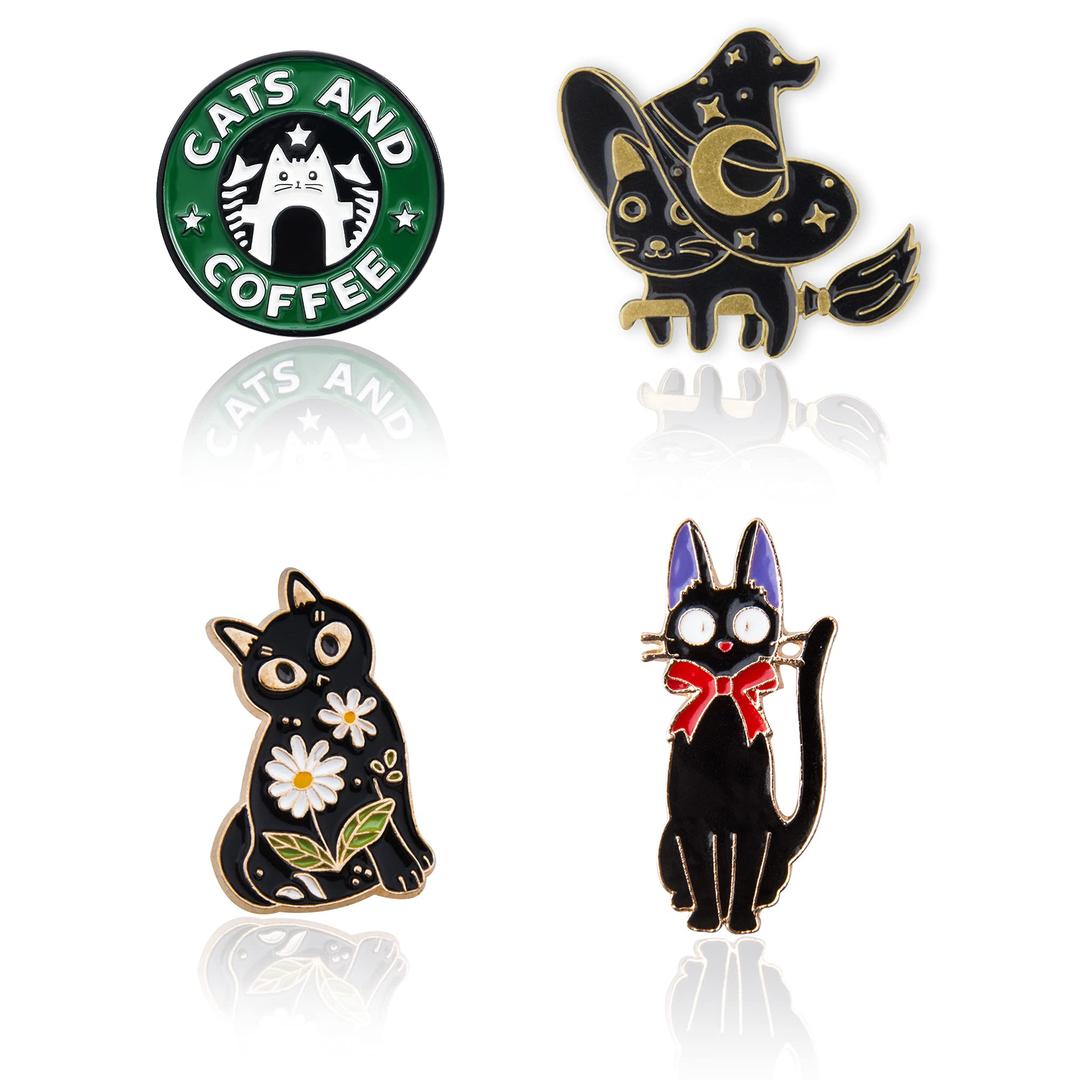 Gothic Cat Enamel Pin Set（4 pack） Novelty Badges Funny and Cute Cat Pins for Clothes, Backpack, Hat, Handbag and Gift