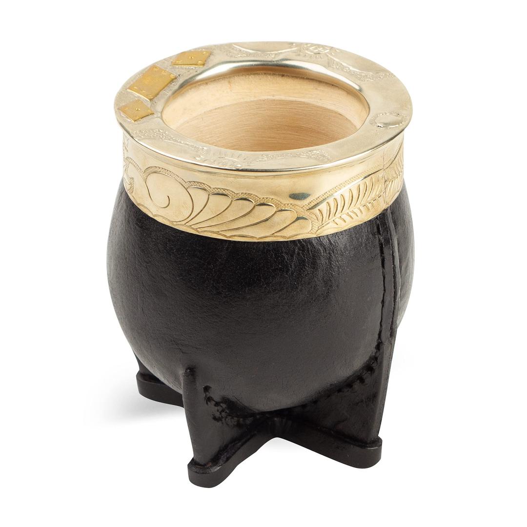 thebmate[Premium Yerba Mate Gourd Original Natural Calabash Teacup – Black Leather Wrapped Handmade in Uruguay - Mate Imperial