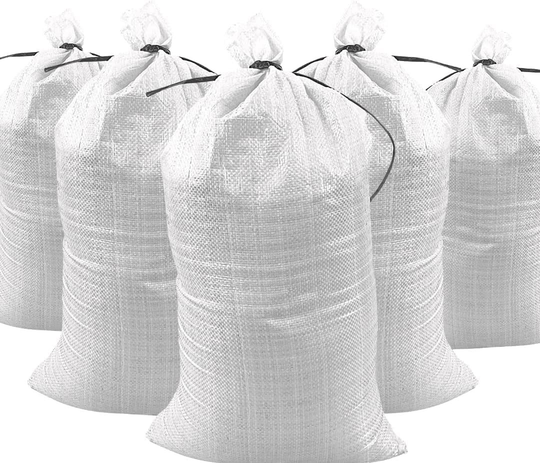 DURASACK Heavy Duty Sand Bags with Tie Strings Empty Woven Polypropylene Sand-Bags for Flood Control with 1600 Hours of UV Protection, 50 lbs Capacity, 14x26 inches, White, Pack of 20