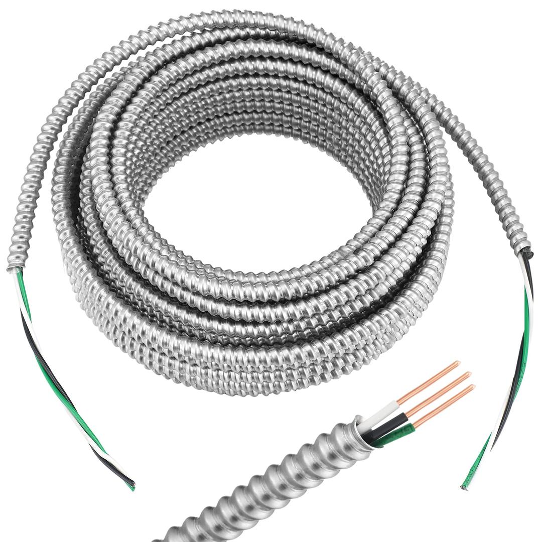 Kingdder Metal Clad Cable, Wire With Ground, Metal Solid Clad Cable with Aluminum Armor Stranded Solid Copper Conductors Ground Wire for Indoor Outdoor Underground Embedded Installation (14/2, 100 ft)