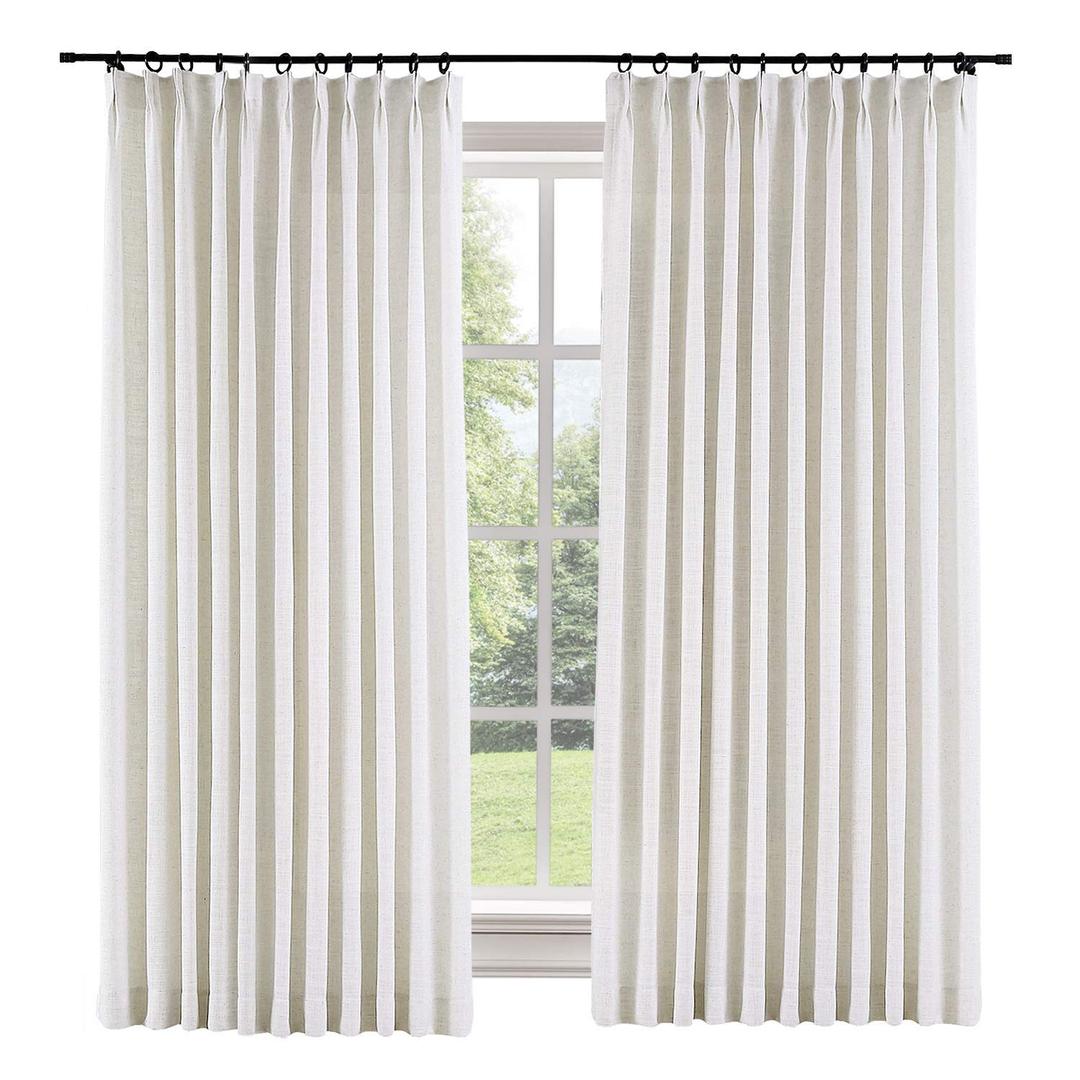 TWOPAGES 52 W x 96 L inch Pinch Pleat Darkening Drape Faux Linen Curtain with Blackout Lining Drapery Panel for Living Room Bedroom Meetingroom Club Theater Patio Door (1 Panel),Beige White