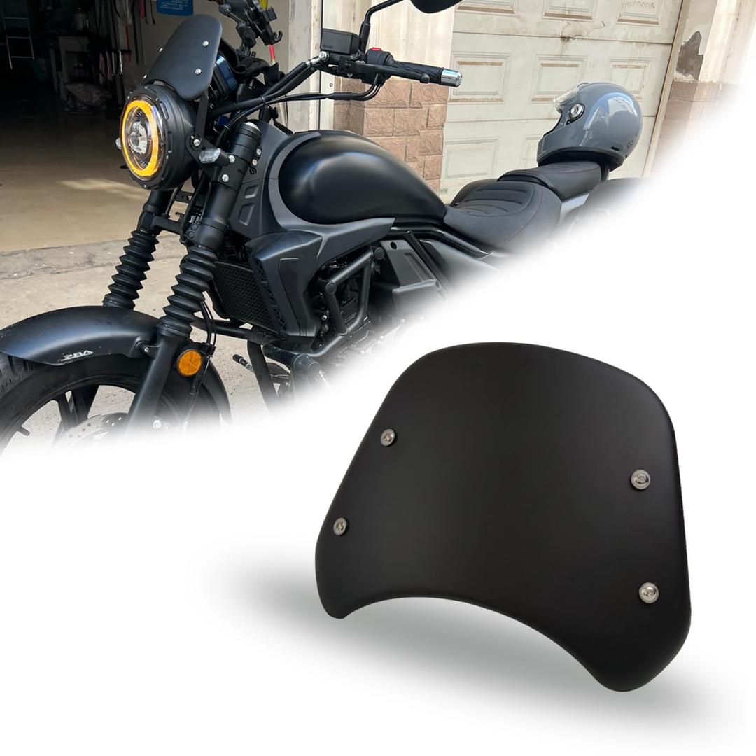 Metal Universal Motorcycle Windshield Wind Deflector Windscreen Front Flyscreen with Mount for Motorbike 5"-7" LED Headlight