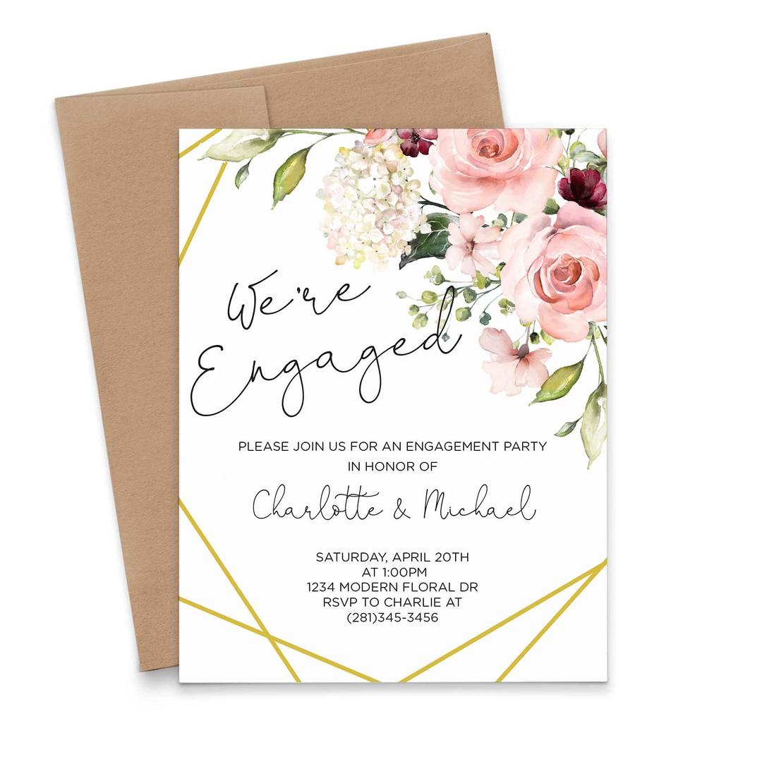 Elegant Engagement Party Invitation, Rustic Floral Engagement Party Invitation, Engagement Announcements, Your choice of Quantity and Envelope Color