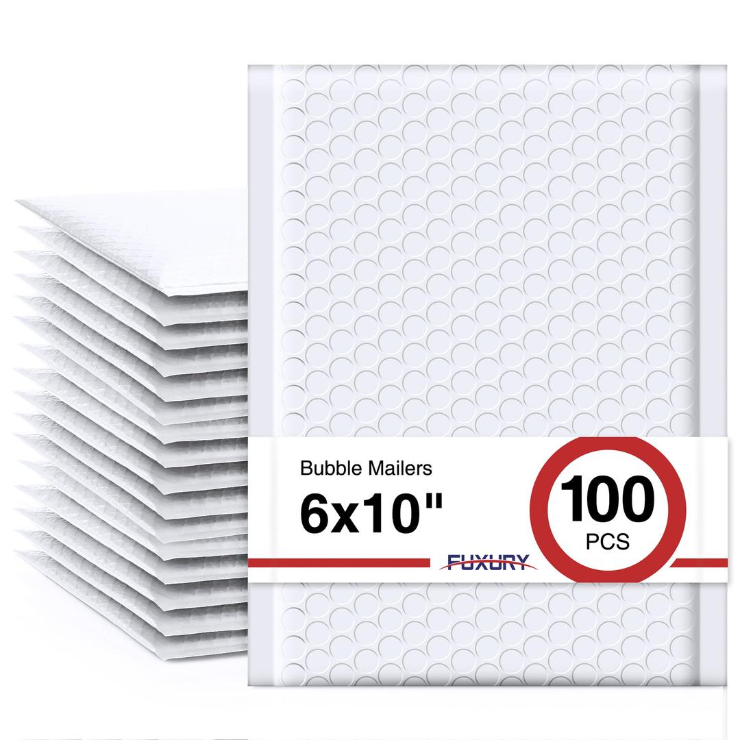 Fuxury Bubble Mailer 6x10" 100 Pack White Bubble Mailers Usable Size 6x9" Self Seal Padded Mailing Envelopes Opaque Bubble Padded Mailer for Small Business Mailing Jewelry Makeup Small Items