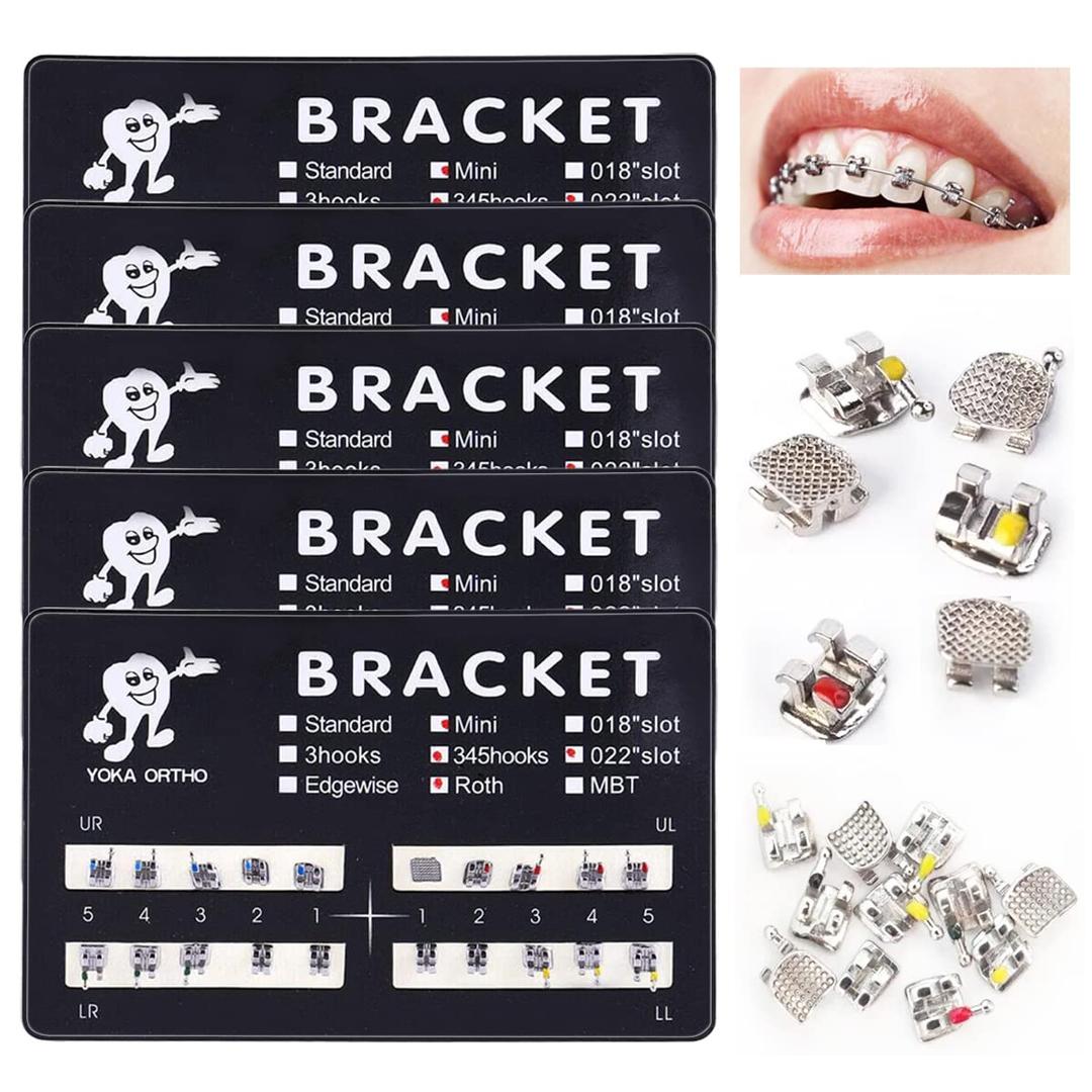 VEZEDental Bracket, Brackets for Braces, 5 Sets 100 Pcs Dental Braces Teeth Model Mini MBT Brackets MBT 022 Slot Bondable, 345 Hooks. (Mini Roth 022 Slot 345 Hooks)