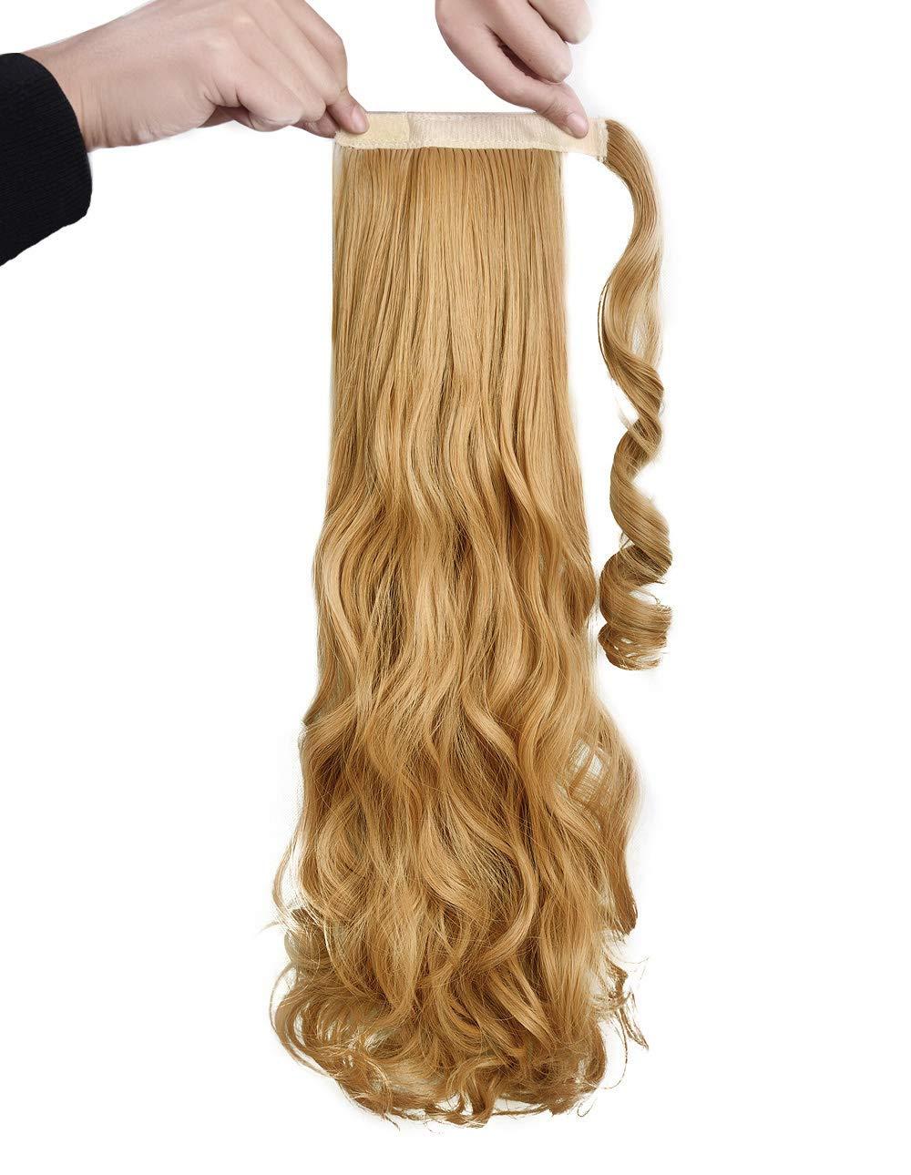 SEIKEA 20'' Clip in Hair Extension Ponytail Wrap Around Synthetic Hairpieces for Women -Light Strawberry Blonde