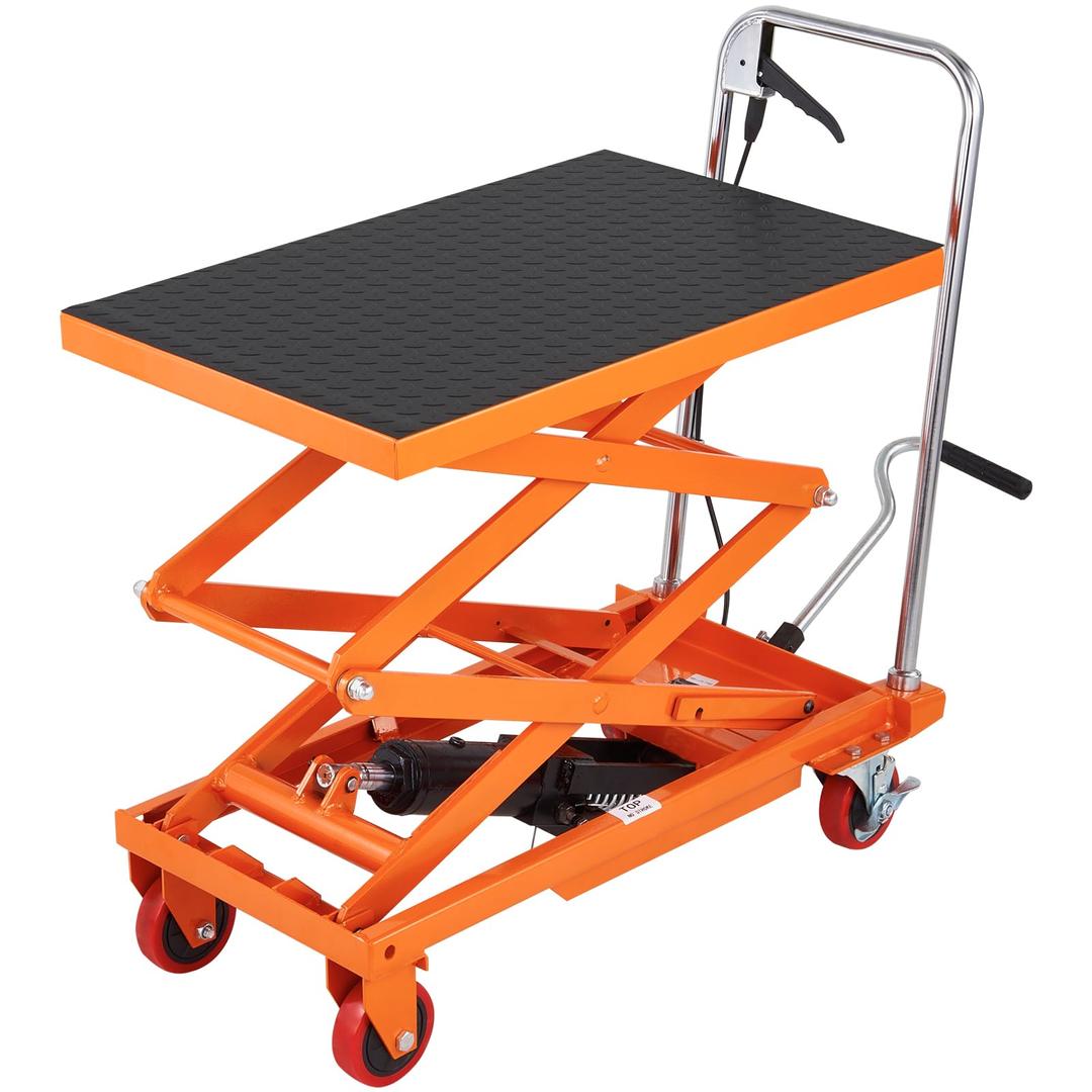 VEVOR Hydraulic Lift Table Cart, 330lbs Capacity 50" Lifting Height, Manual Double Scissor Lift Table with 4 Wheels and Non-Slip Pad, Hydraulic Scissor Cart for Material Handling and Transportation