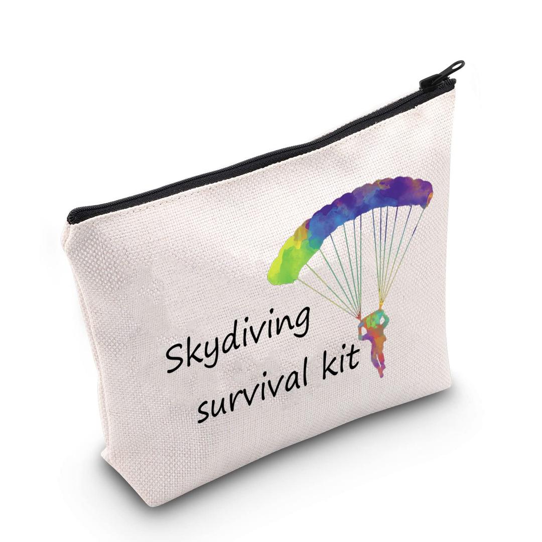 POFULL Sky Diving Gifts Skydiving Survival Kit Parachute Jump Gift Skydiver Adventure Zipper Pouch Bag (Skydiving survival kit bag)