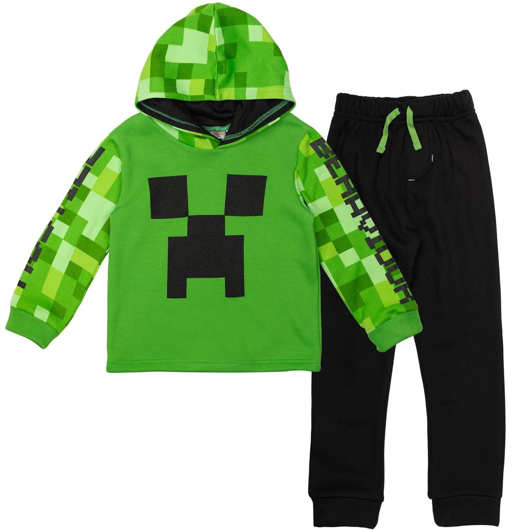 Minecraft Creeper Fleece Pullover Hoodie and Pants Outfit Set Little Kid to Big Kid