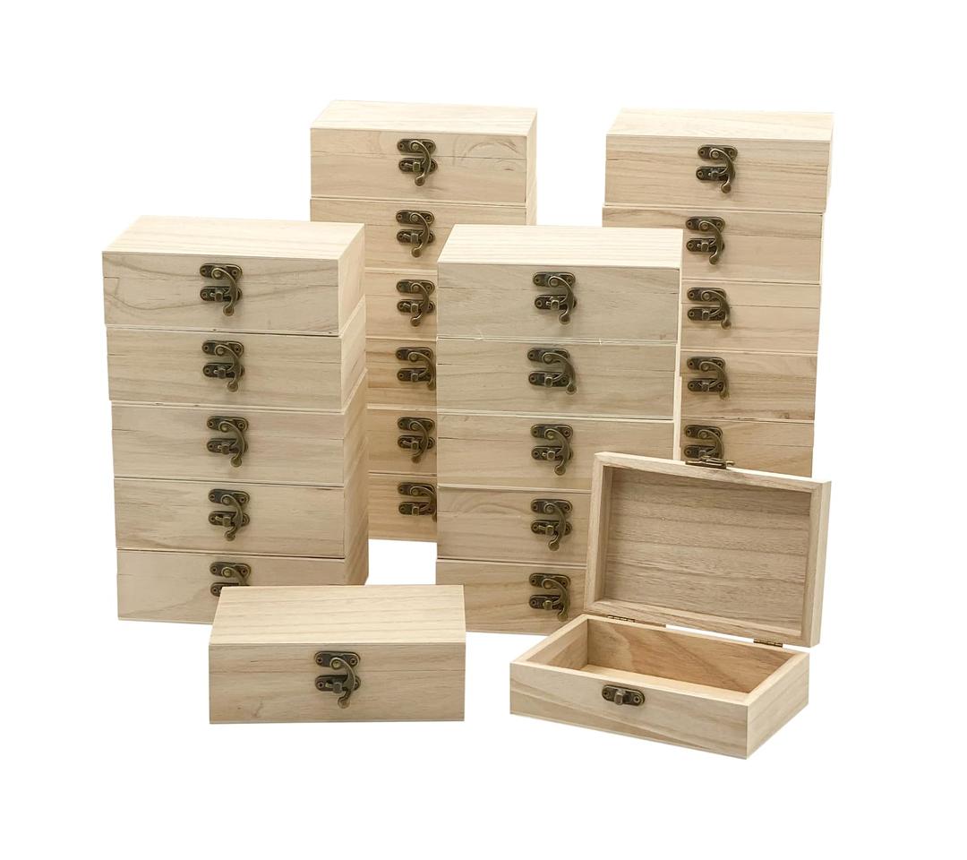 24-Pack Small Wood Box for Crafts 6"x4"x2" Unfinished Wooden Box with Lid Keepsake Box for Jewelry Storage DIY Crafts