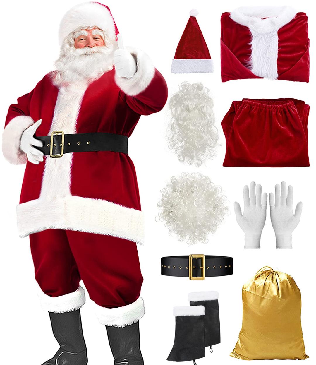 Santa Suit Christmas Santa Claus Costume for Men Women Adult Costume Santa 10pc. Outfit