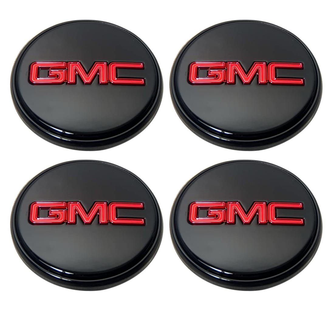 Illuminated GMC Wheel Center Cap,4pcs,83mm(3.2") (2014-22), Red Logo with Black